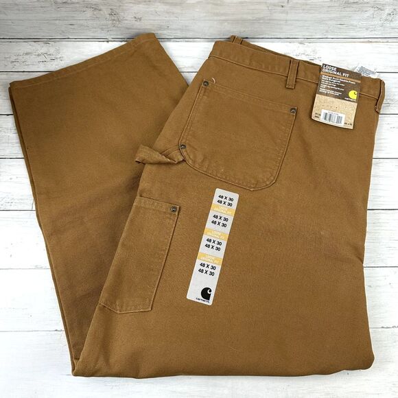 Carhartt Double Knee Pants 48x30 Brown Utility B136‎ Loose Fit Work Hammer Loop